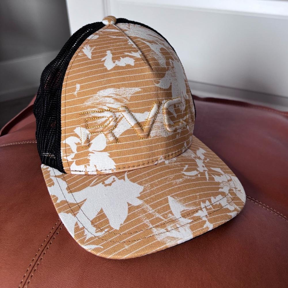 RVCA Floral Trucker Hat in Tan and White